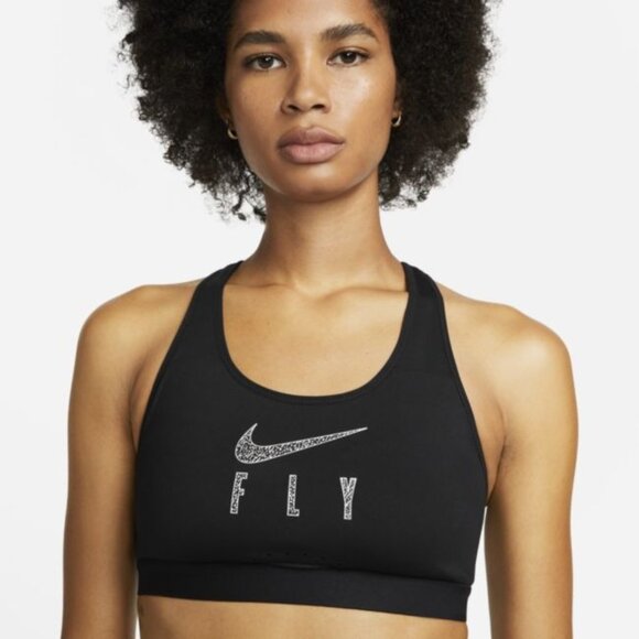 Nike Women Dri-FIT Swoosh Fly Sport Bra DQ5033-010 Black Size XS Extra Small A-C - Picture 1 of 4